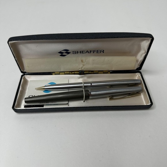 Sheaffer Other - Vintage Sheaffer Silver Fountain Pen & Ballpoint Pen Set W Case Made In USA